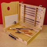 Wood Box Kit with brushes wood palette palette cup & painting knives