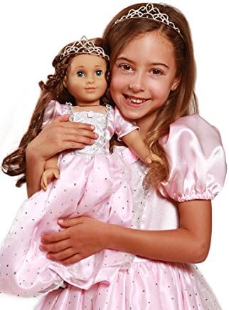 Sparkle Pink Princess Dress &amp; Rhinestone Tiara with Matching 18 Inch Doll Dress &amp; Doll Tiara