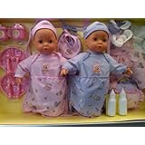 MY LITTLE SWEET HEART TWIN 13 INCH DOLLS SET, BOY AND GIRL WITH EXTRA 2 OUTFITS 2 PILLOWS 2 BOTTLES 2 DISHES SETS AND 2 BIBS