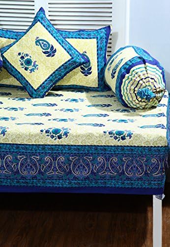 Blue colored 8 pcs hand block print diwan set