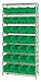 Quantum Storage Systems WR8-240GN 8-Tier Complete Wire Shelving System with 28 QUS240 Green Giant Open Hopper Bins, Chrome Finish, 14" Width x 36" Length x 74" Height