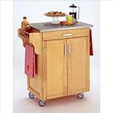 Home Styles Furniture Natural Wood Cart with Stainless Steel Top