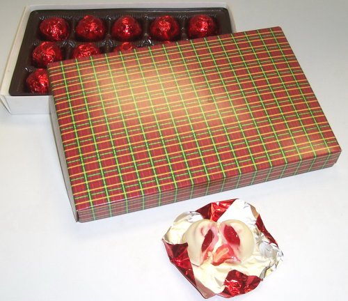 Scott's Cakes 1 lb. White Chocolate Covered Vodka Cherries in a Christmas Plaid Box by Scott's Cakes