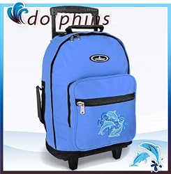 DOLPHIN Rolling Blue Backpack Dolphins - Wheeled Travel or School Carry-On Trolley Travel Bags with Wheels - Best Quality-