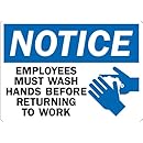 SmartSign Adhesive Vinyl Label, Legend "Notice: Employees Wash Hands Before Returning" with Graphic, 3.5" high x 5" wide, Black/Blue on White