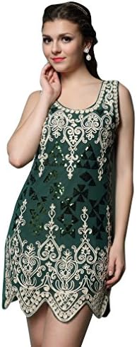 1920s Gatsby Dress Green Heart Geometric Embroidery Dress For Women Plus size