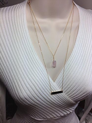 Amethyst Chunk Raw Gemstone Pendant 14k Gold Filled Necklace Framed Glass layered Necklace