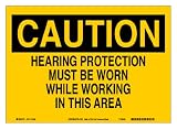 Brady 116043 10 Width x 7 Height B-586 Paper, Black On Yellow Color Sustainable Safety Sign, Legend Caution Hearing Protection Must Be Worn While Working In This Area