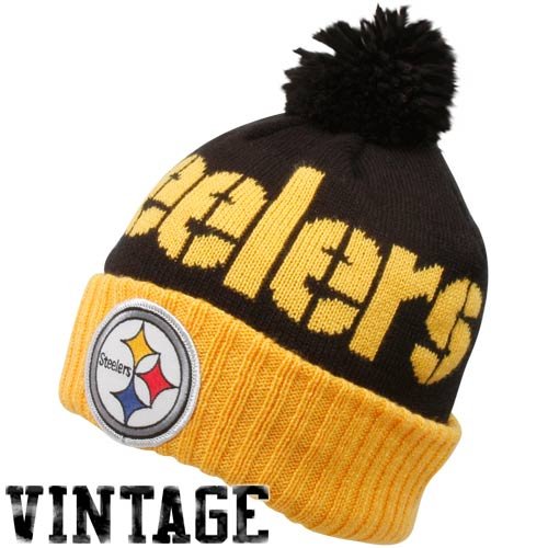 Pittsburgh Steelers Mitchell & Ness Throwback Vintage Knit Hat with Pom