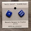 10mm Dice Post Earrings, Blue w/White