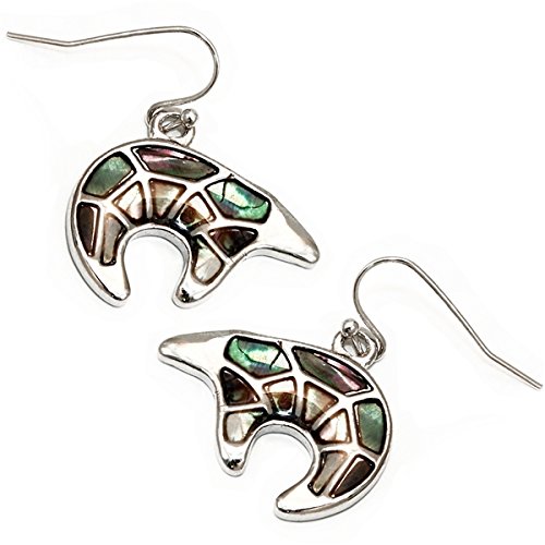 Bear - Abalone Paua Shell Dangle Post Fish Hook Earrings