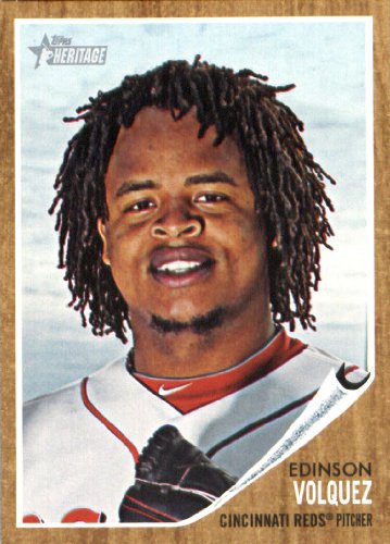 2011 Topps Heritage Baseball Card # 171 Edinson Volquez - Cincinnati Reds - MLB Trading Card in Screwdown Case