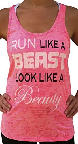SoRock Women's Run Like A Beast, Look Like A Beauty Burnout Tank Top Medium Pink