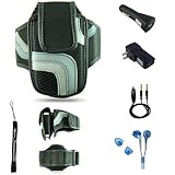 Black Adjustable Deluxe Sportband / Workout Armband with Adaptable Neck Str ....