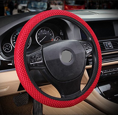 Aulyn Breathable Mesh Car Steering Wheel Cover Anti-slip No Fixed Inner Race (Red)