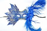Blue Decorated Half Mask With Leaves And Feathers - package of 24