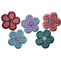 5 er Set Bl�te 3,1 cm B�gelbild Aufn�her Applikation rot lila t�rkis hellblau