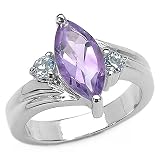 1.60 Carat Genuine Amethyst and Blue Topaz Silver Ring