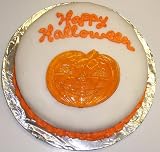 Carrot Decorated Cake Single Layer 8 Round Topped with Lollypop Pumpkin Orange Trim