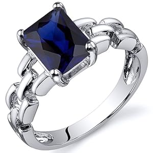 Chain Link Design 2.00 carats Blue Sapphire Engagement Ring in Sterling Silver Rhodium Finish Size 8 Available in Sizes 5 thru 9