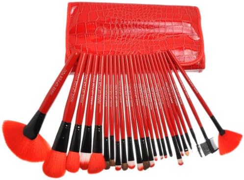 8Decades New Arrival Stylish 16pc Super Professional Cosmetic Makeup Make up Brush Brushes Set Kit Fashion Handle Makeup Brushes Tools With Purple Bag Case Pouch Bag Girlfriend Birthday Gift idea (24pcs Red)