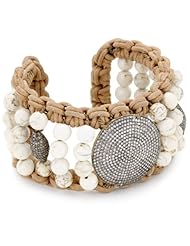 Jordan Alexander White Turquoise-Color with Diamond Disc Cuff Bracelet