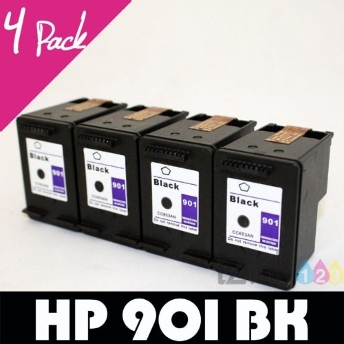 4 pk HP 901 Black Ink Cartridge CC653AN CC656AN for Officejet J4500 J4580 J4680 J4550 J4640 J4540 Printer