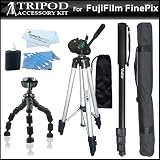 Tripod Kit Includes 50 Tripod + 67 Monopod + 7 Flexible Tripod + Cleaning Kit + More For Fujifilm Finepix X-Pro1, X-Pro 1, HS10 HS20 S4000 S3400 S3300 S3200 S2950 S2800 S2500 S1800 S2550HD AX380 AX350 AX330 AX300 AV280 AV250 AV230 AV200 Digital Camera