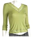 For Joseph Women's Shine Fabric Lace Trim V-Neck Tee, Herb, Small