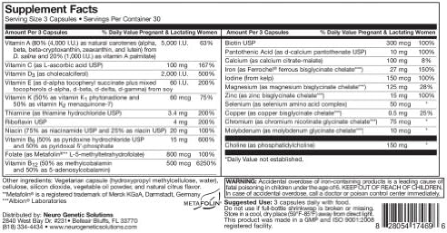 Kira's Prenatal Nutrient Support Prenatal Multivitamin, Mineral and Trace Elements.