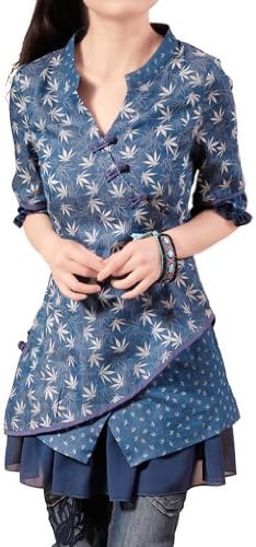 CDCLOTH Original Designs Women's Dresses Chinese Style Ladies Cotton Denim Dress Size 2 US Blue