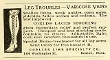 1923 Ad Corliss Limb Specialty Laced Stocking Leg Problems Varicose Veins Cure - Original Print Ad