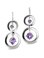 CleverEve Luxury Series Sterling Silver French Wire Earrings w/ Twin Circle Shape Genuine 3mm & 7mm Round Amethyst Stones