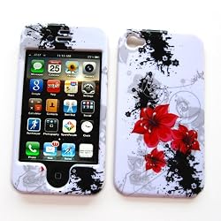 Apple iPhone 4 & 4S Snap-on Protector Hard Case Image Cover "Artistic Red Flowers" Design