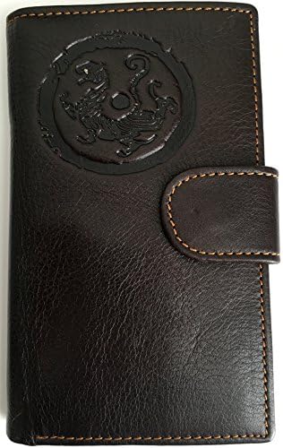 JNNC Men's Genuine Leather Bifold Wallet ID/Card Holder Brown (Lion)
