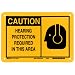 Brady 21795 7" Height, 10" Width, B-401 Plastic, Black On Yellow Color Alert Sign, Legend "Caution, Hearing Protection Required In This Area (With Picto)"