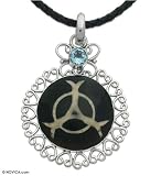 Leather and blue topaz necklace, 'Hindu Trinity' 0.1 W 17.7 L