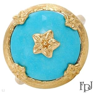 FPJ Vibrant Brand New High quality Ring With 6.94ctw Genuine Turquoise Well Made in 14K Yellow Gold Size 7 We can resize from 6.0 to 8.0