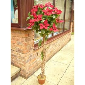145cm Christmas Tree - Red Artificial Poinsettia Topiary Tree