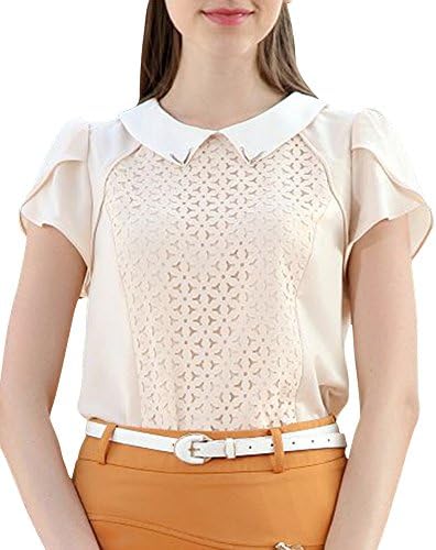Idlis Women's Lovely Lapel Floral Embroided Hole Petal Sleeve Chic Blouse