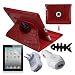 Premiun 3 packs Screen Protector + 360 Degrees Rotating Red Leather Case + Home Wall Charger + Rapid Car Charger + Fishbone Holder for Apple Ipad2