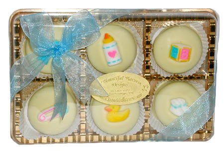 Baby Boy Hand Dipped Belgin Chocolate Covered Cream filled Chocolate Sandwich Cookies by A Bountiful Harvest
