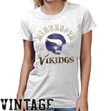 NFL Women's Minnesota Vikings Heather Vintage Short Sleeve Crew (Classic White, Large)