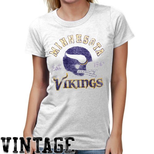 NFL Women's Minnesota Vikings Heather Vintage Short Sleeve Crew (Classic White, X-Large)