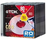 TDK CD-R80EXM20 CD-R, 80 Minute, 700 MB, 16x (20-Pack with Slim Jewel Cases)