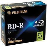 Fujifilm Media 25303605 BD-R Blue Ray Disc Write Once 10MM Jewel Case - 5 Pack Box