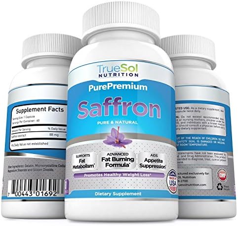 True Sol - Saffron Appetite Suppressant Diet Weight Loss 60 Capsules Per Bottle (3 Bottles)