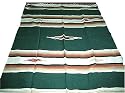 Thick Handcrafted Large Mexican Falsa Green Blanket Diamond Center 7'/5' Southwest Rug Throw