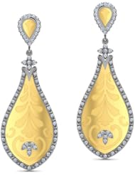 Diamond (1.05 Ct, IJ-SI), 18 Kt White & Yellow Falcate Drop Earrings