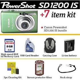 Canon Powershot SD1200 IS Green 10.0 Megapixel 3x Optical Zoom Digital Camera + 8 GB Memory Card + NB-6L Battery + USB Reader + Case+ Accessory Bundle 3452B001